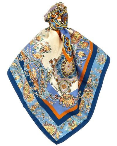 Etro Printed Silk Scarf Scarves, Foulards - Blue
