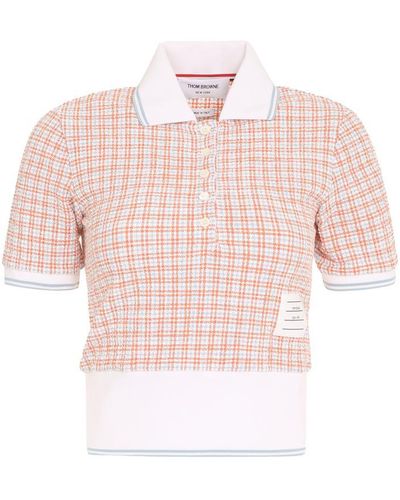 Thom Browne Cotton Tweed Polo Shirt - Pink