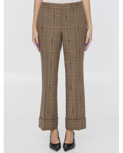 Gucci Check Wool Trousers - Natural