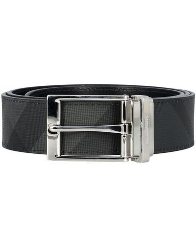 Burberry Check And Leather Reversible Belt - Black