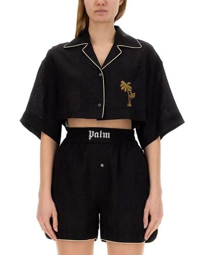 Palm Angels Cropped Bowling Shirt - Black