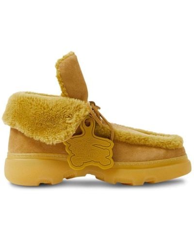 Burberry Creeper Suede & Shearling Booties - Yellow