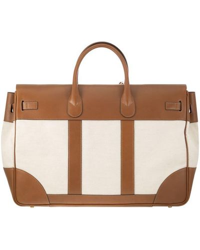Brunello Cucinelli Country Bag In Leather And Fabric - Brown