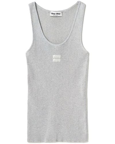 Miu Miu Rib-Knit Cotton Tank Top - Gray