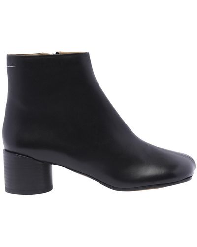 MM6 by Maison Martin Margiela Anatomici Leather Ankle Boots - Black