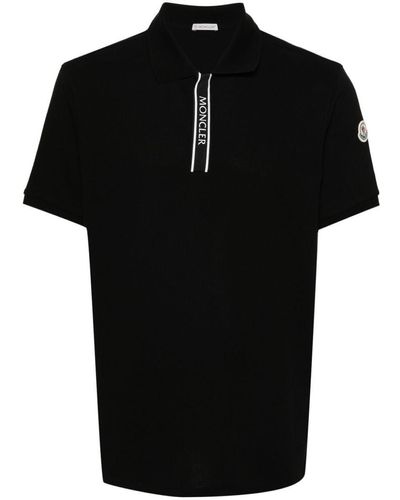 Moncler Logo-appliquéd Grosgrain-trimmed Cotton-piqué Polo Shirt - Black