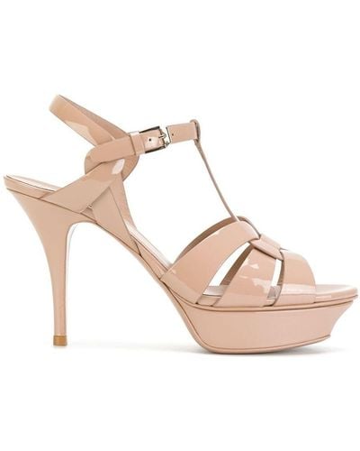 Saint Laurent Tribute Patent Leather Heel Sandals - Pink