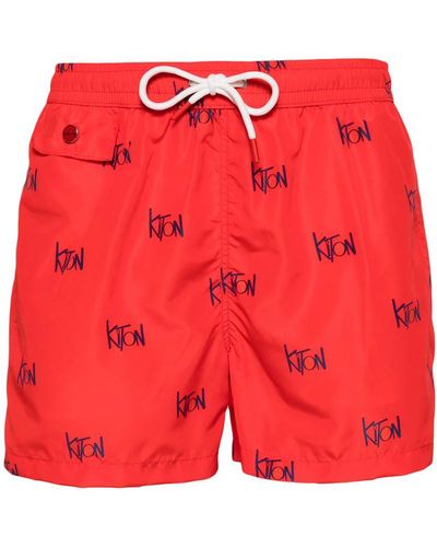 Kiton All-over Logo Printed Swim Shorts - Red
