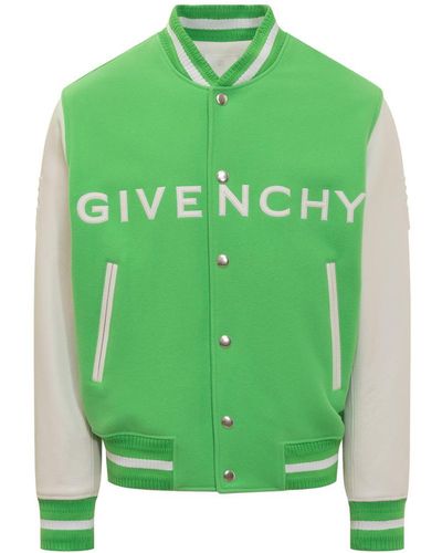 Givenchy Bomber Jacket In Wool And Leather - Green