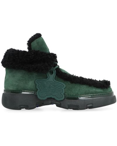 Burberry Suede-shearling Creeper Boots - Green