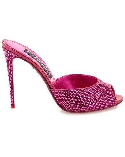 Dolce & Gabbana Satin Mules With Rhinestones - Pink