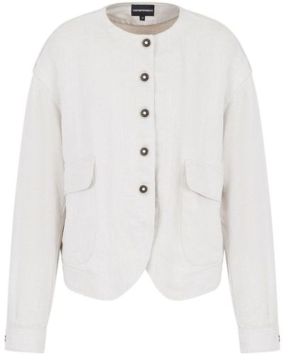 Emporio Armani Single-breasted Collarless Jacket - White