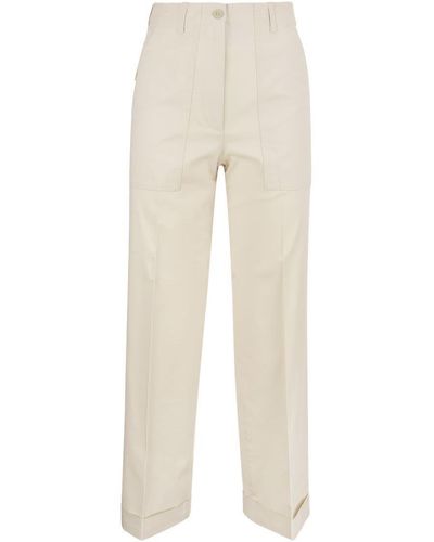 Moncler Wide Trousers With Turn-ups - Natural