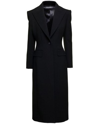 Dolce & Gabbana Long Single-Breasted Wool Cady Coat - Black