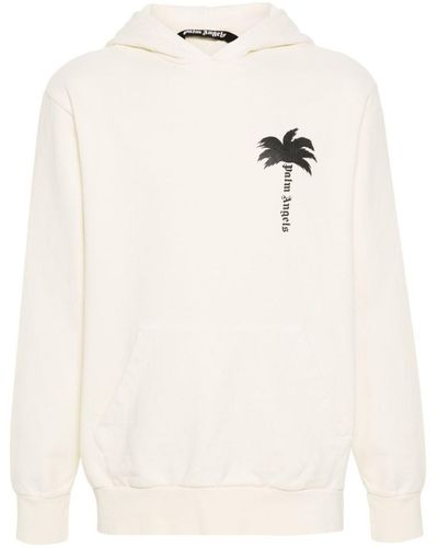 Palm Angels Logo Cotton Hoodie - Natural