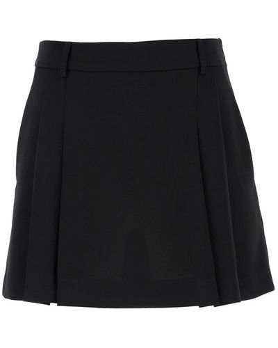 Plain Mini Pleated Skirt With Belt Loops - Black