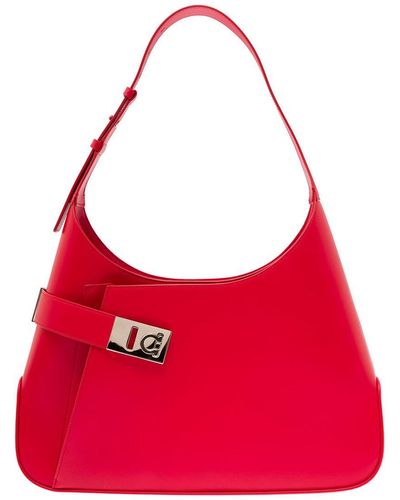 Ferragamo Hobo Shoulder Bag With Asymmetric Pocket And Gancini Buckle - Red