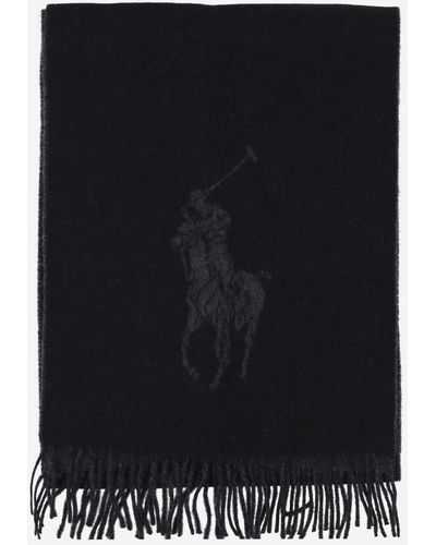 Ralph Lauren Wool Blend Scarf With Logo - Black