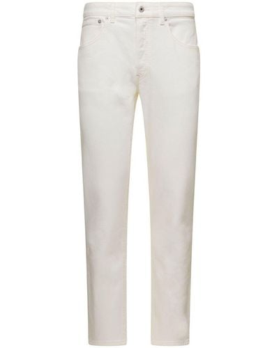 KENZO White 5-pocket Slim Jeans With Logo Patch In Stretch Cotton Denim Man