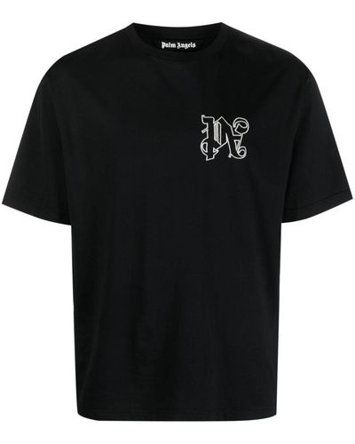 Palm Angels Logo-embroidered Cotton-jersey T-shirt - Black