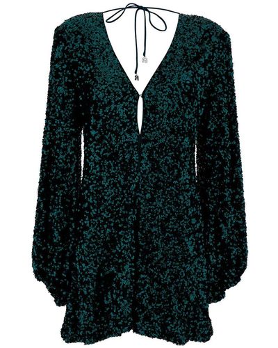 ROTATE BIRGER CHRISTENSEN Mini Green Dress With V Neckline And All-over Paillettes In Recycled Fabric Woman - Black