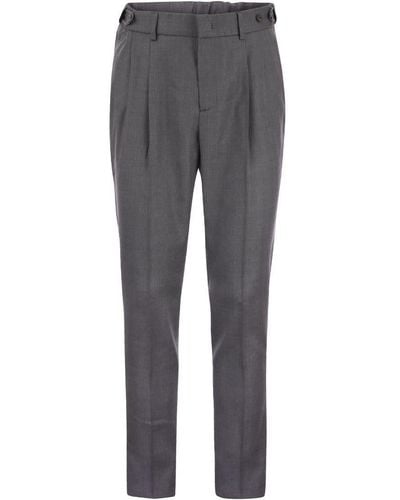 Peserico Virgin Wool And Linen Blend Pants - Gray