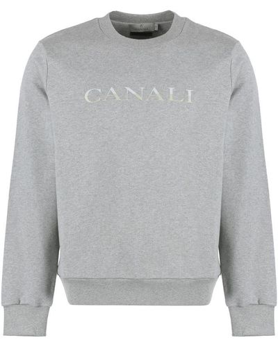 Canali Logo Detail Cotton Sweatshirt - Gray