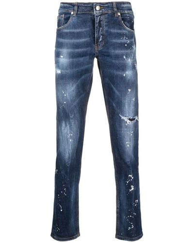 John Richmond IGGY Skinny Jeans With Patent Leather Effect - Blue