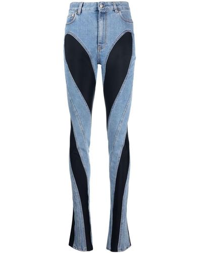 Mugler Paneled Straight-leg High-rise Stretch-denim Jeans - Blue