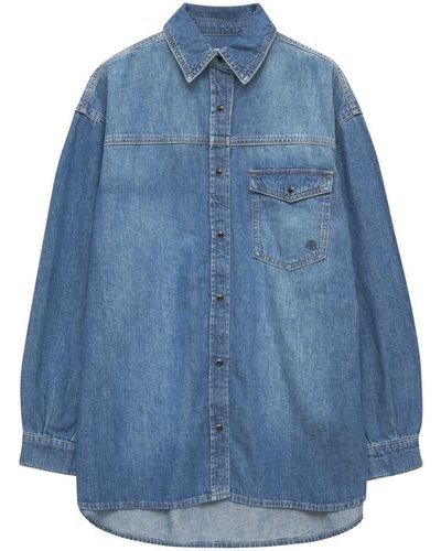 Anine Bing Simon Logo-Embroidered Denim Shirt - Blue