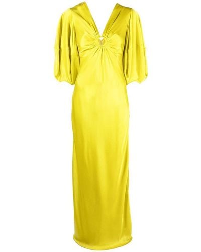 Stella McCartney Tella Mccartney Ruched-detail V-neck Gown - Yellow