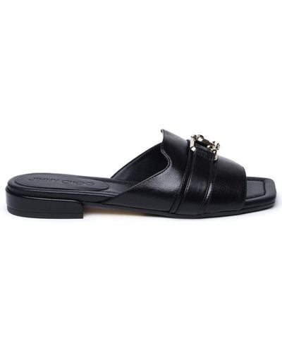 Jimmy Choo Leather Slippers - Black