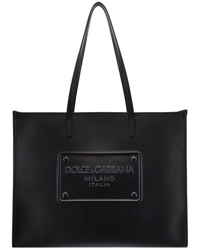 Dolce & Gabbana Black Tote Bag With Tonal Logo Detail In Leather Blend Man