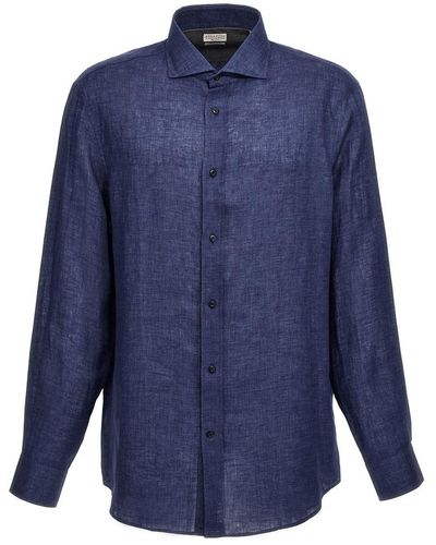 Brunello Cucinelli Linen Shirt Shirt, Blouse - Blue