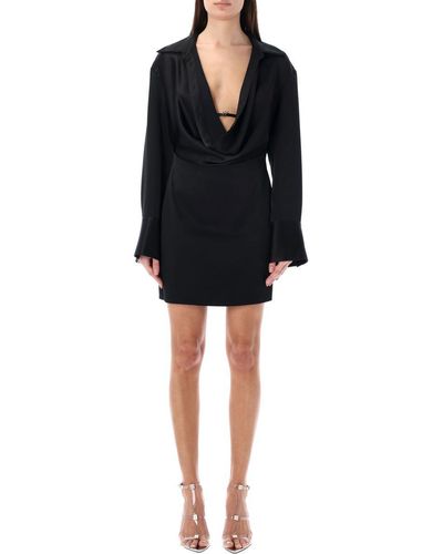Blumarine Satin Cowl Collar Mini Dress - Black
