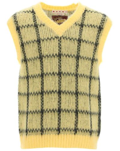Marni Brushed-mohair Vest With Check Motif - Yellow