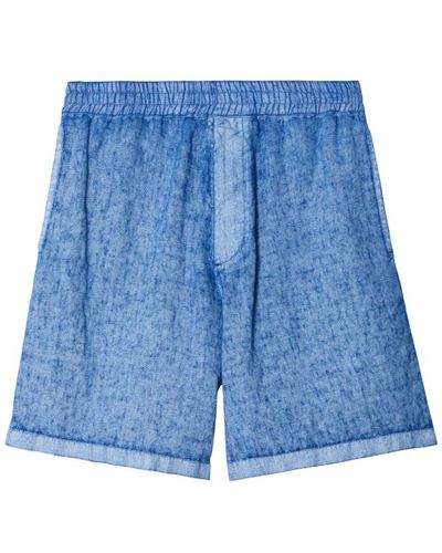 Burberry Logo Linen Shorts - Blue