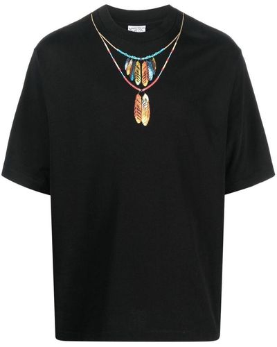Marcelo Burlon Feathers Necklace Cotton T-shirt - Black