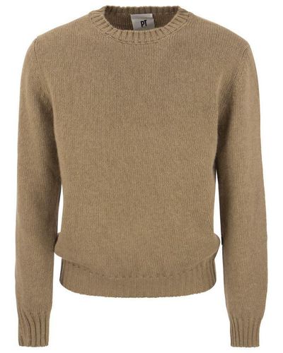 PT Torino Crew-neck Pullover In Wool And Angora Blend - Natural