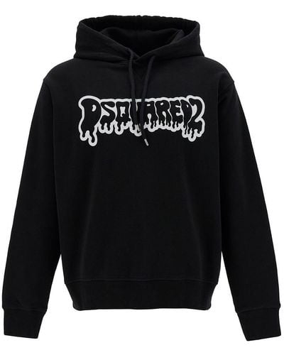 DSquared² Black Hoodie With Graffiti Logo Print In Cotton Man