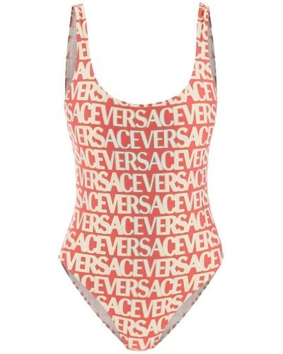 Versace Allover One Piece Swimwear - Red