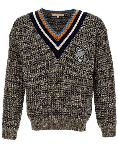 Maison Kitsuné Fox Head Sweater, Cardigans - Grey