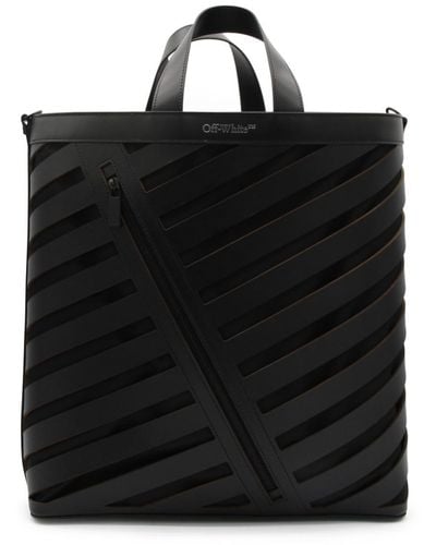 Off-White c/o Virgil Abloh Black Leather Diag Cut Out Tote Bag