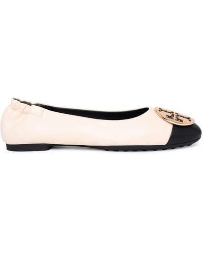 Tory Burch Black And New Cream Claire Pointed Ballerina - Natural