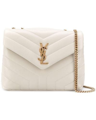 Saint Laurent Loulou Small Chain Bag In Quilted "y" Leather - Natural