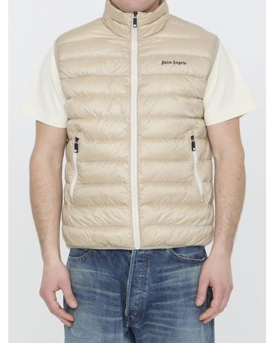 Palm Angels Padded Vest With Logo - Natural
