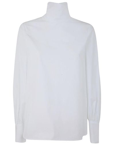 Alberto Biani Cotton Poplin High Neck Shirt - White