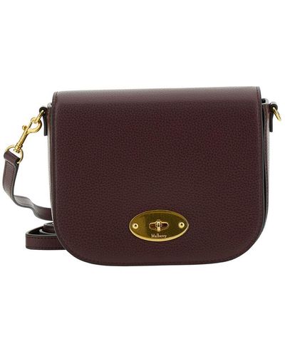 Mulberry Brown Crossbody Bag With Engraved Logo Detail In Hammered Leather Woman