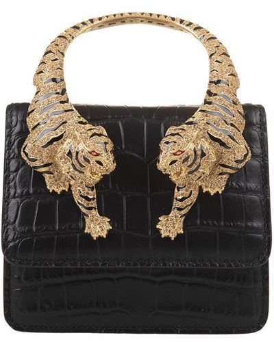 Roberto Cavalli Small Roar Shoulder Bag With Jeweled Tigers - Black