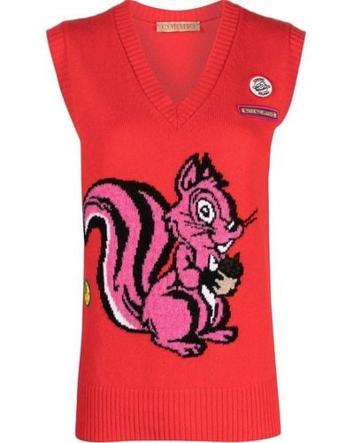Cormio Squirrel-print Knit Vest - Red